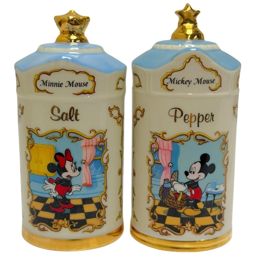 Vintage 1997 Lenox Disney Mickey Minnie Mouse Salt & Pepper Shaker Set Porcelain